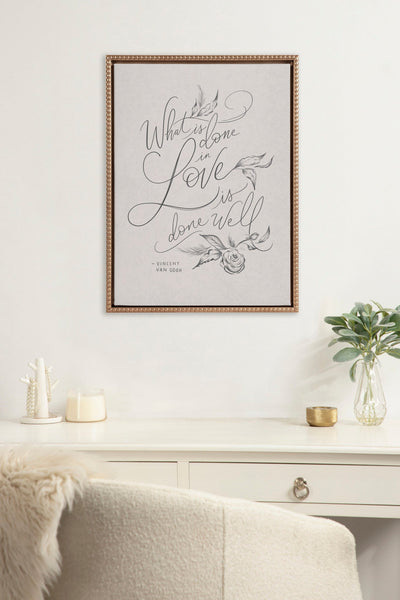 Sylvie Beaded What is Done in Love Framed Canvas by Valerie McKeehan