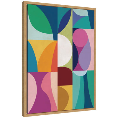 Abstract 01 by Rachel Lee Framed Canvas Wall Art Print featuring soft geometric shapes in muted tones within a white Sylvie frame
