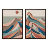 Sylvie Mid Century Modern Mountains Blue Framed Canvas Set