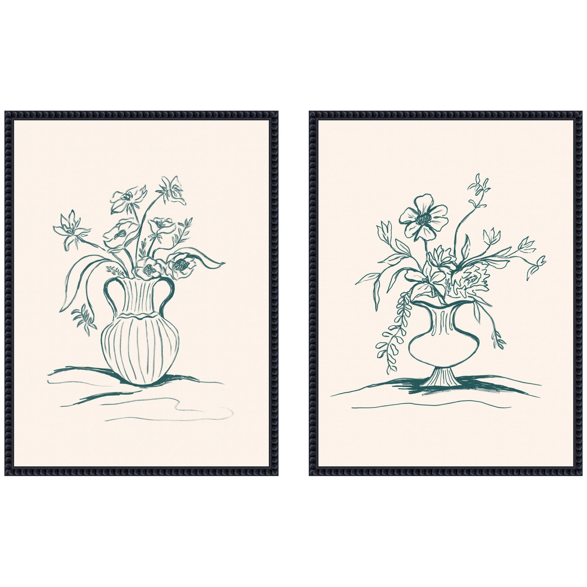 Sylvie Beaded Garden Floral and Summer Stems Framed Canvas Art Set by Kate Aurelia