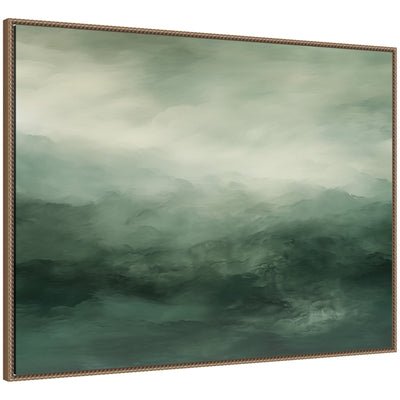 Tonal Abstract Comforting Sage Emerald Forest Green Landscape Horizontal Framed Canvas