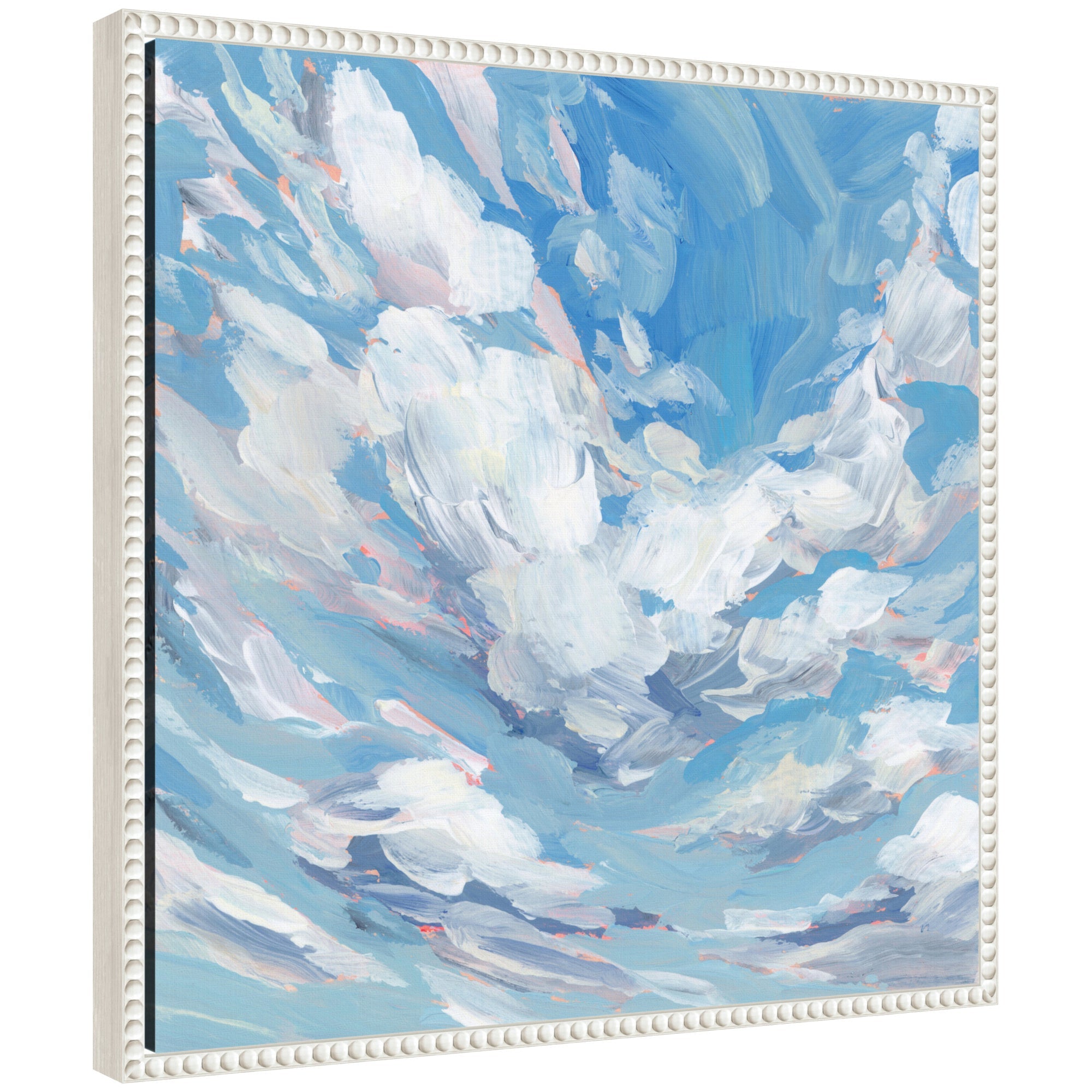 Sylvie Blue Skies Cloud Study framed canvas art by Emily Kenney showing abstract blue sky and cloud shapes with vintage beaded frame