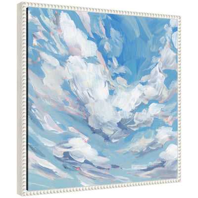 Sylvie Blue Skies Cloud Study framed canvas art by Emily Kenney showing abstract blue sky and cloud shapes with vintage beaded frame