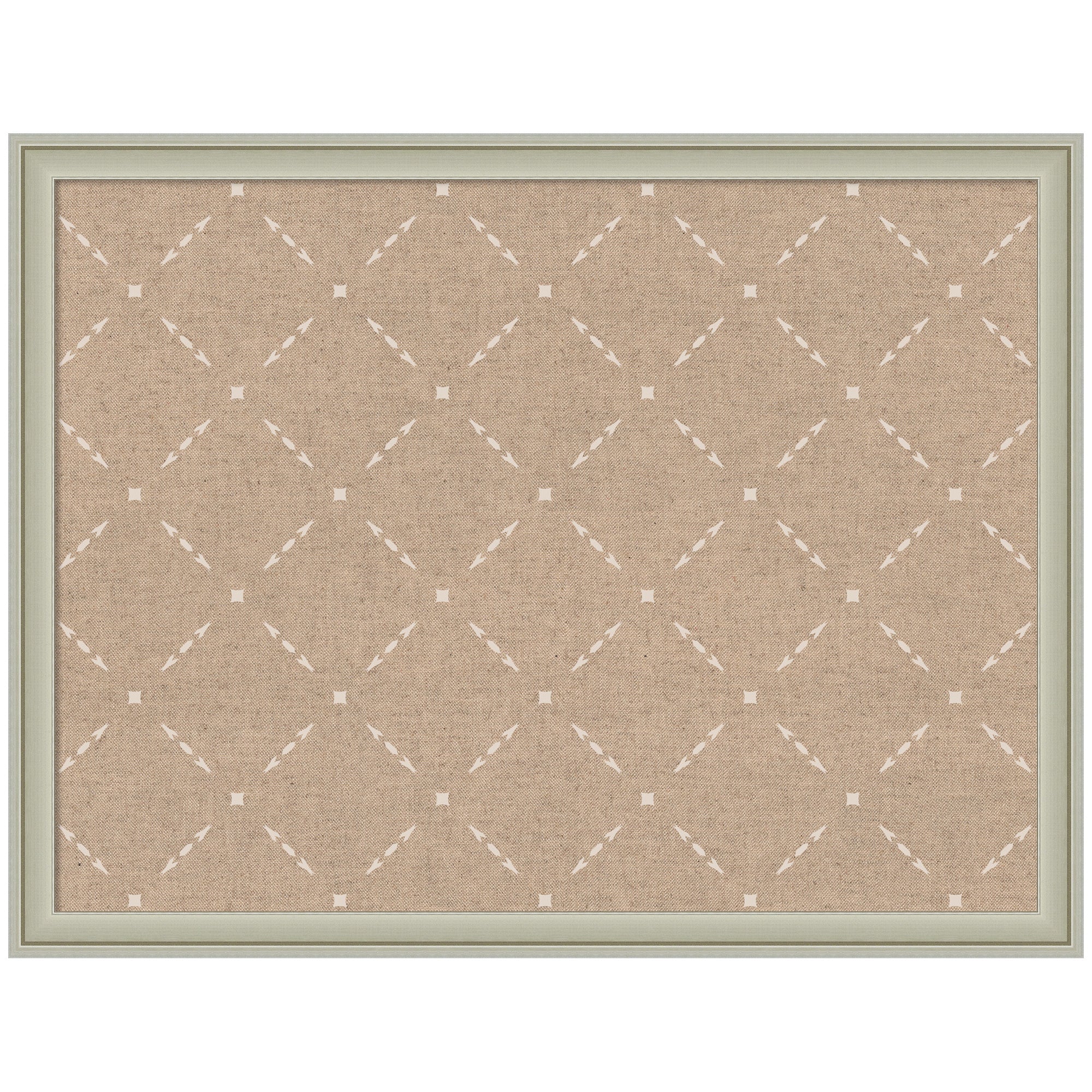 Pinboard Beige Lattice Pattern showing beige lattice print fabric with wooden frame and pins inserted