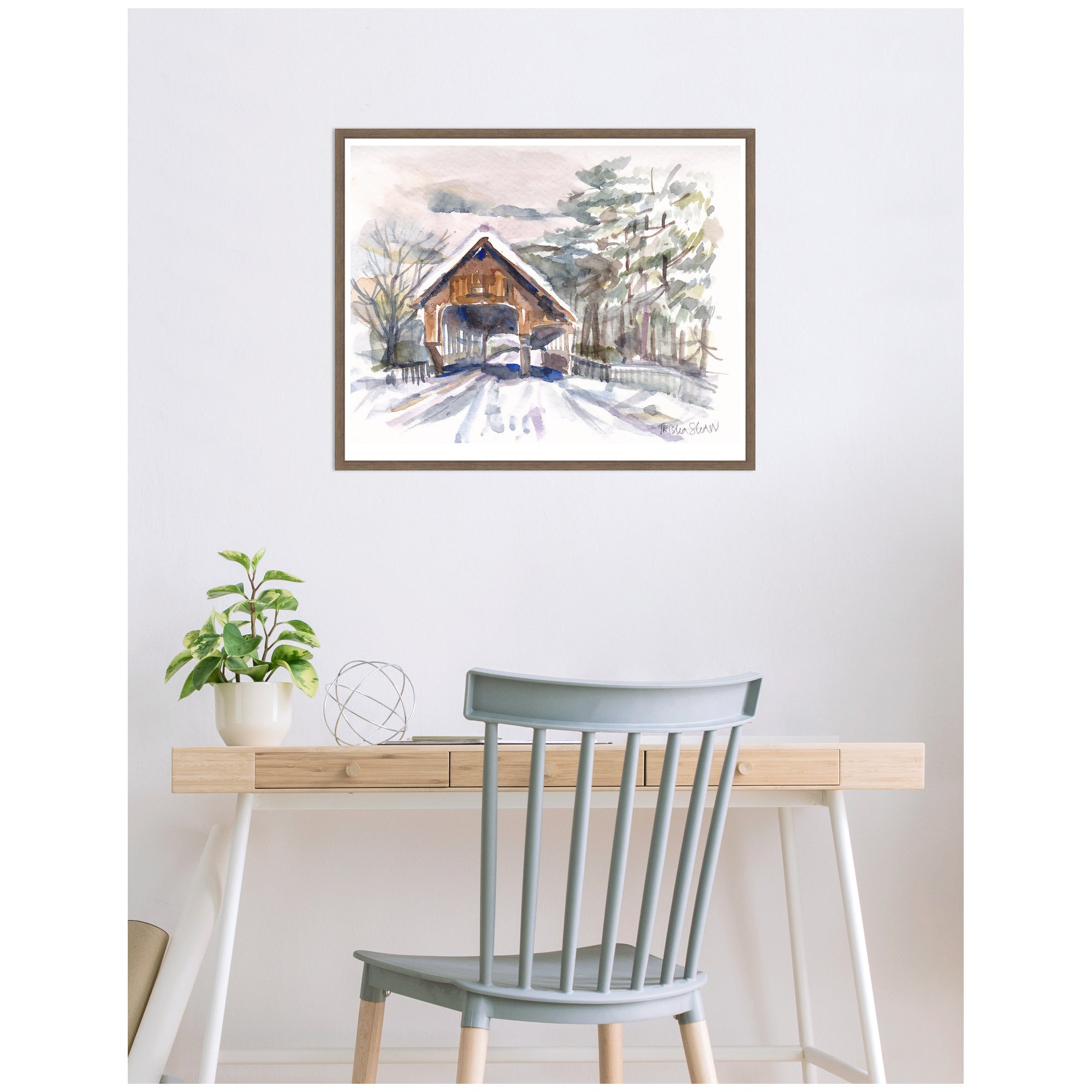 Sylvie Framed Canvas Vermont Snowy Bridge by Patricia Shaw