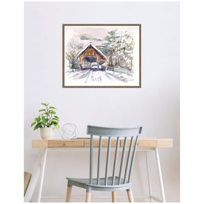 Sylvie Framed Canvas Vermont Snowy Bridge by Patricia Shaw