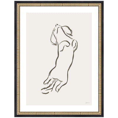 Framed wall art print of a dachshund dog by Gabrielly Guedes with castellated black designer moulding