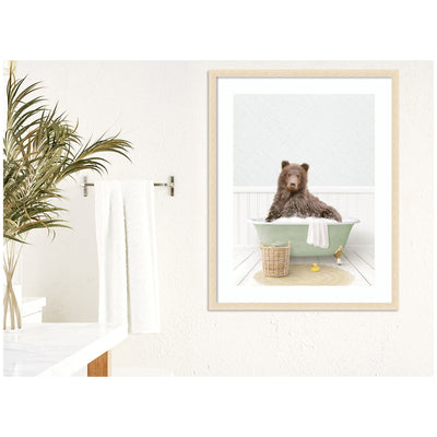 Bear in Cottage Green Bath by Amy Peterson Framed Wall Art Print