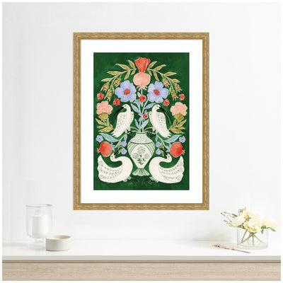 Floral Folklore Ibises and Swan by Jill Labieniec Framed Wall Art Print