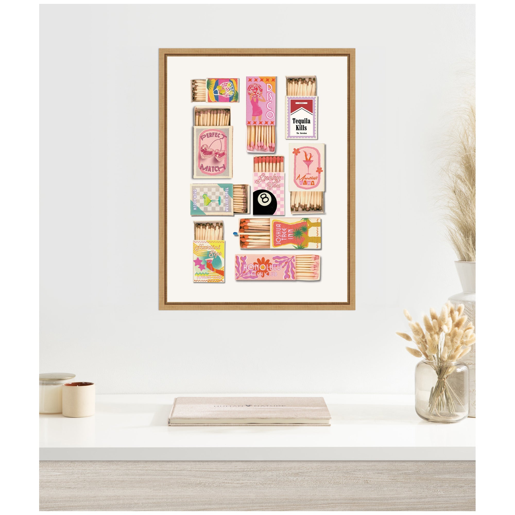 Framed Vintage Pink Matchboxes by Honey Island Studio Canvas Wall Art Print
