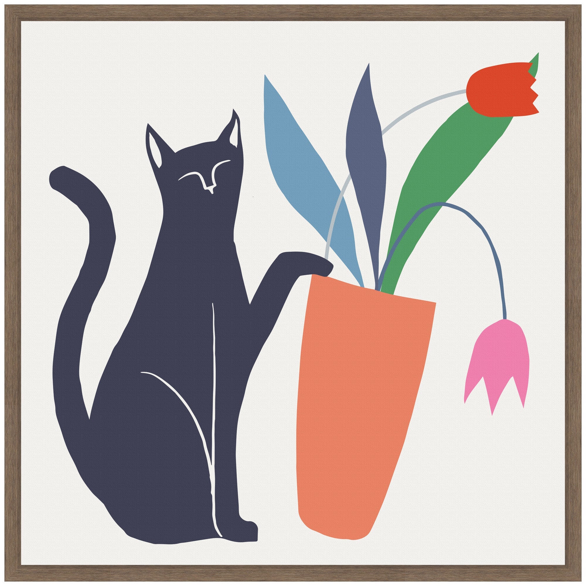 Sylvie Cat Vase 6 Framed Canvas by Hannah Beisang