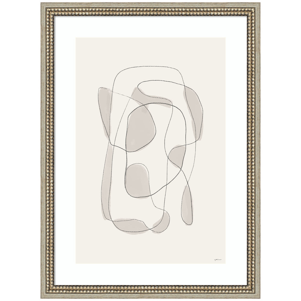 Framed wall art print titled Minimalist Lines by Gabrielly Guedes showing minimalist line art in Castellan Silver