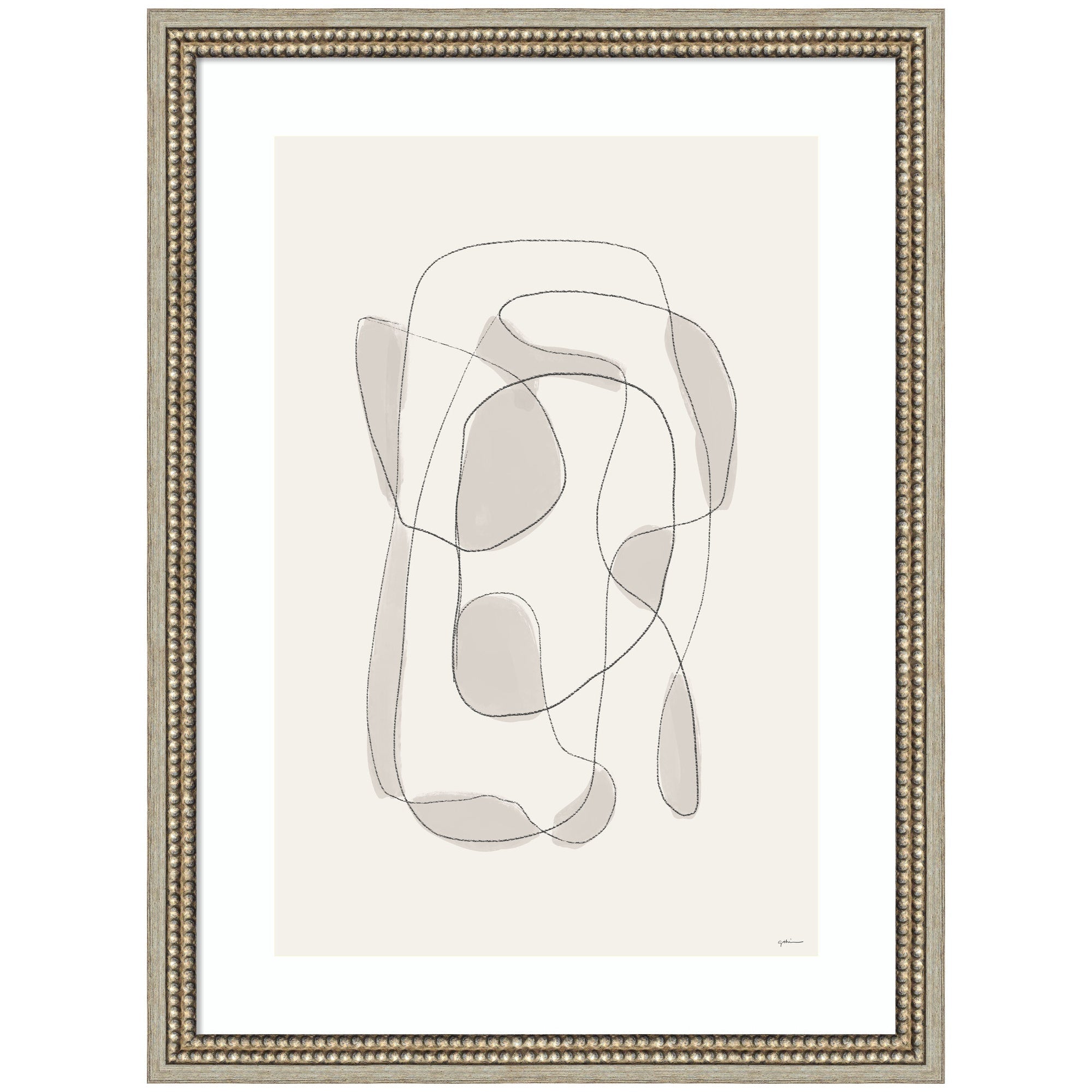 Framed wall art print titled Minimalist Lines by Gabrielly Guedes showing minimalist line art in Castellan Silver