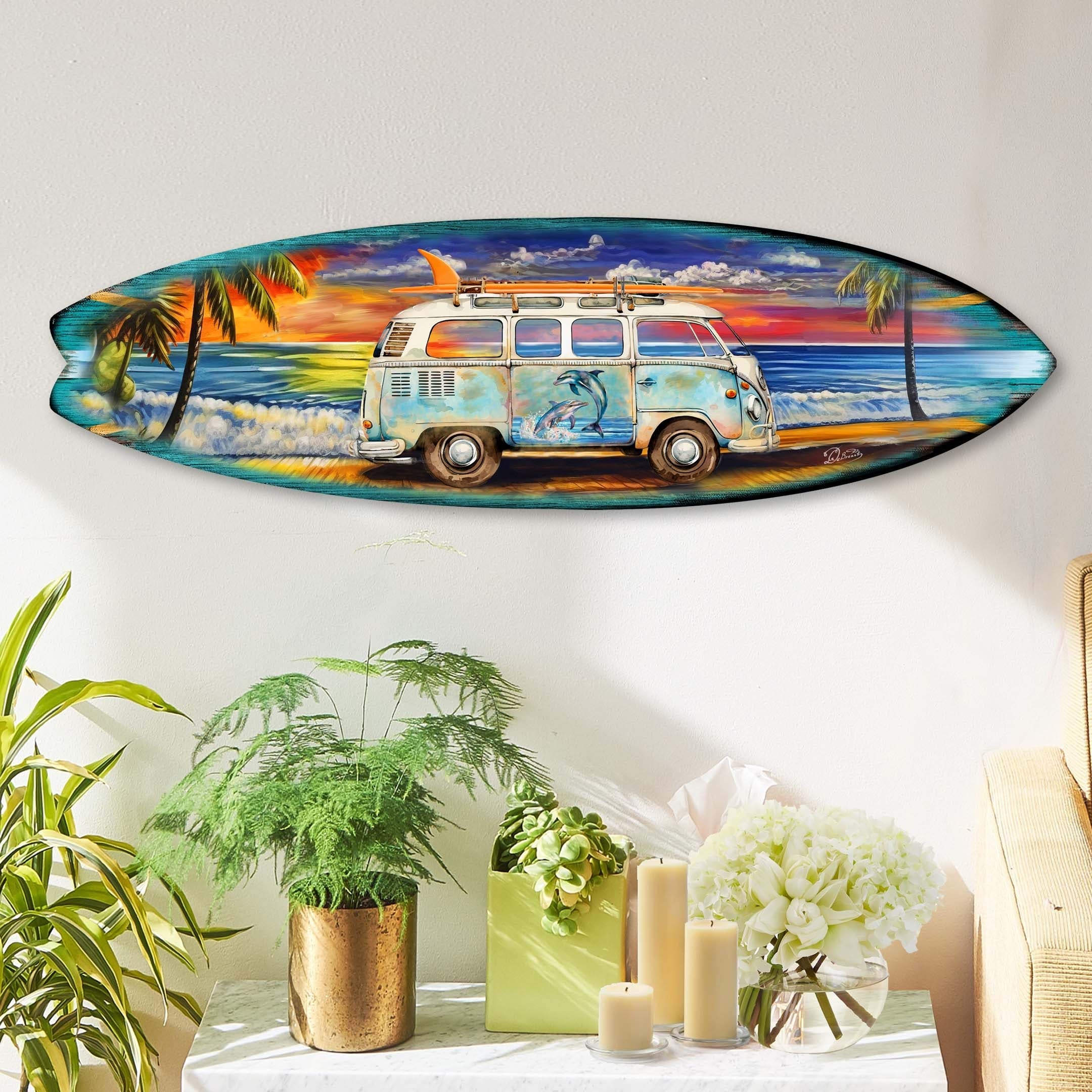 Surf Van at the Beach Surfboard Coastal Wall Art by G. DeBrekht