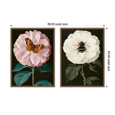 Sylvie Beaded Flutter Bug and Busy Bee Framed Canvas Art Set by Mary Sparrow
