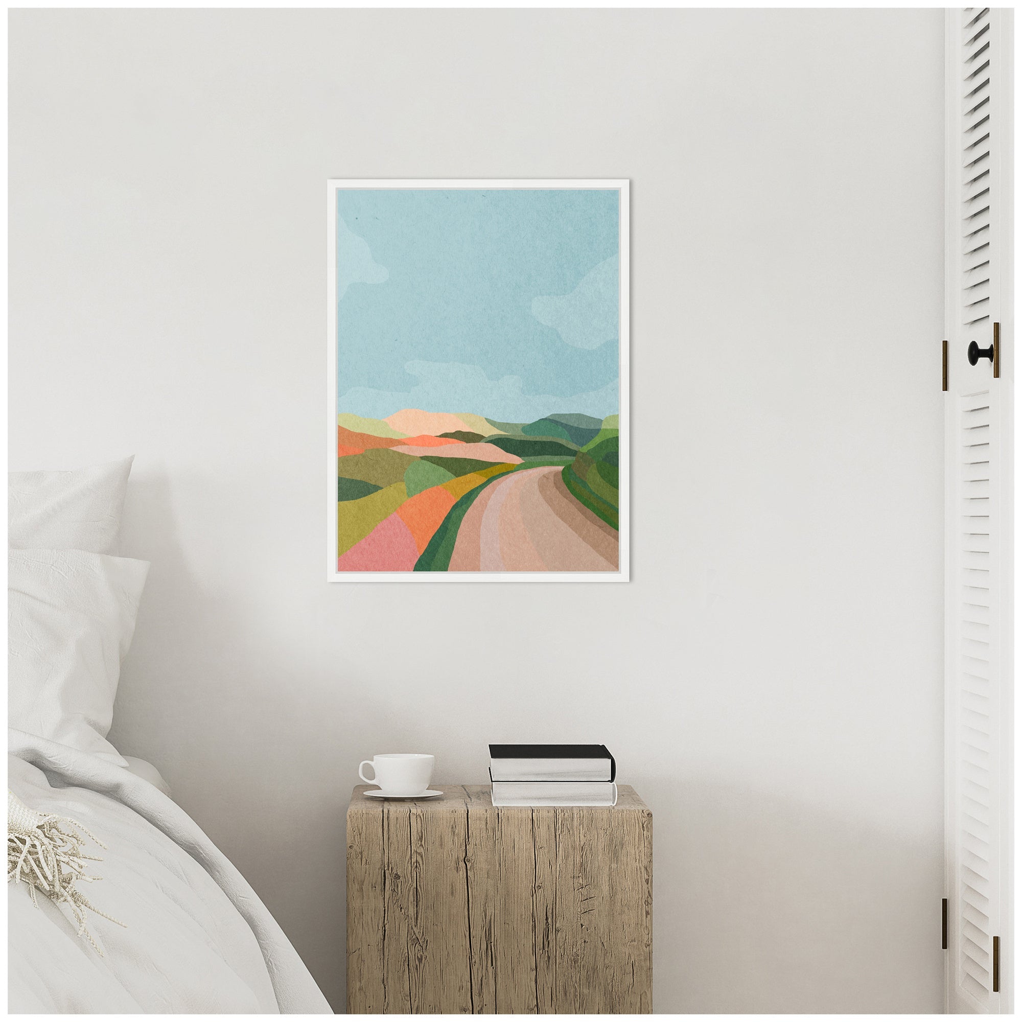 Sylvie Beautiful Landscape with Road Framed Canvas by July Art Prints