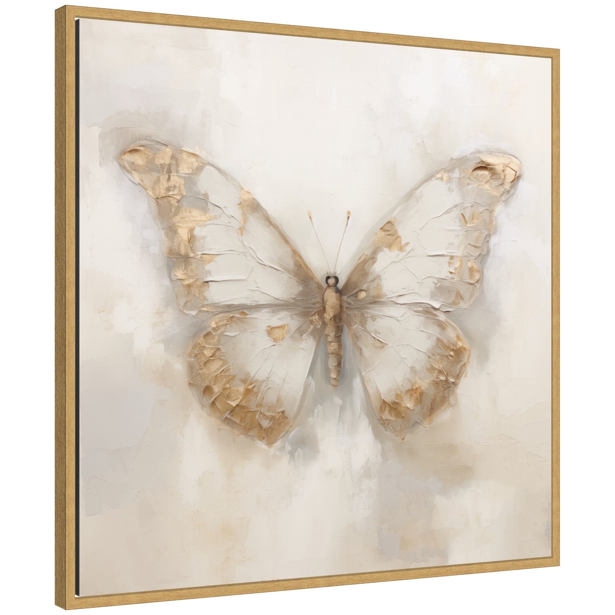 Sylvie Butterfly Neutral 2 modern abstract framed canvas art with earth tones