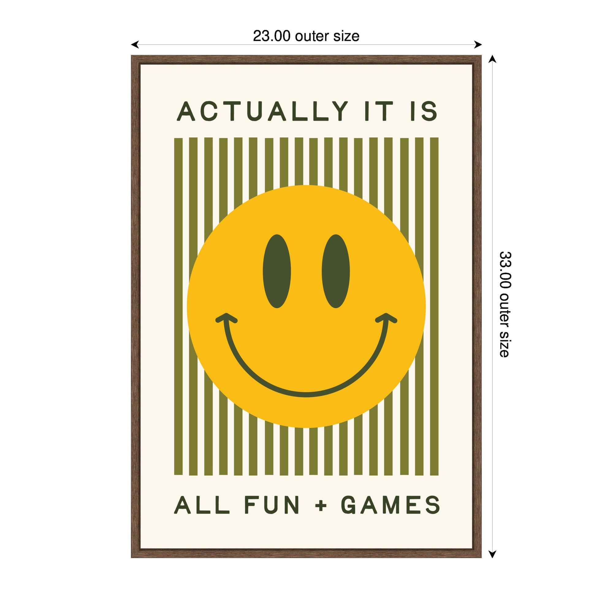 It is All Fun and Games Striped Poster, Dopamine Decor, Smiley Face Retro Print by Lucky Guava Framed Canvas Wall Art Print