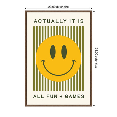 It is All Fun and Games Striped Poster, Dopamine Decor, Smiley Face Retro Print by Lucky Guava Framed Canvas Wall Art Print
