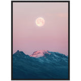 Framed canvas art titled Sylvie Pastel Moonrise over Icelandic Mountains depicting a soft pastel mountain landscape with a moonrise.
