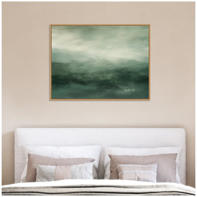 Tonal Abstract Comforting Sage Emerald Forest Green Landscape Horizontal Framed Canvas