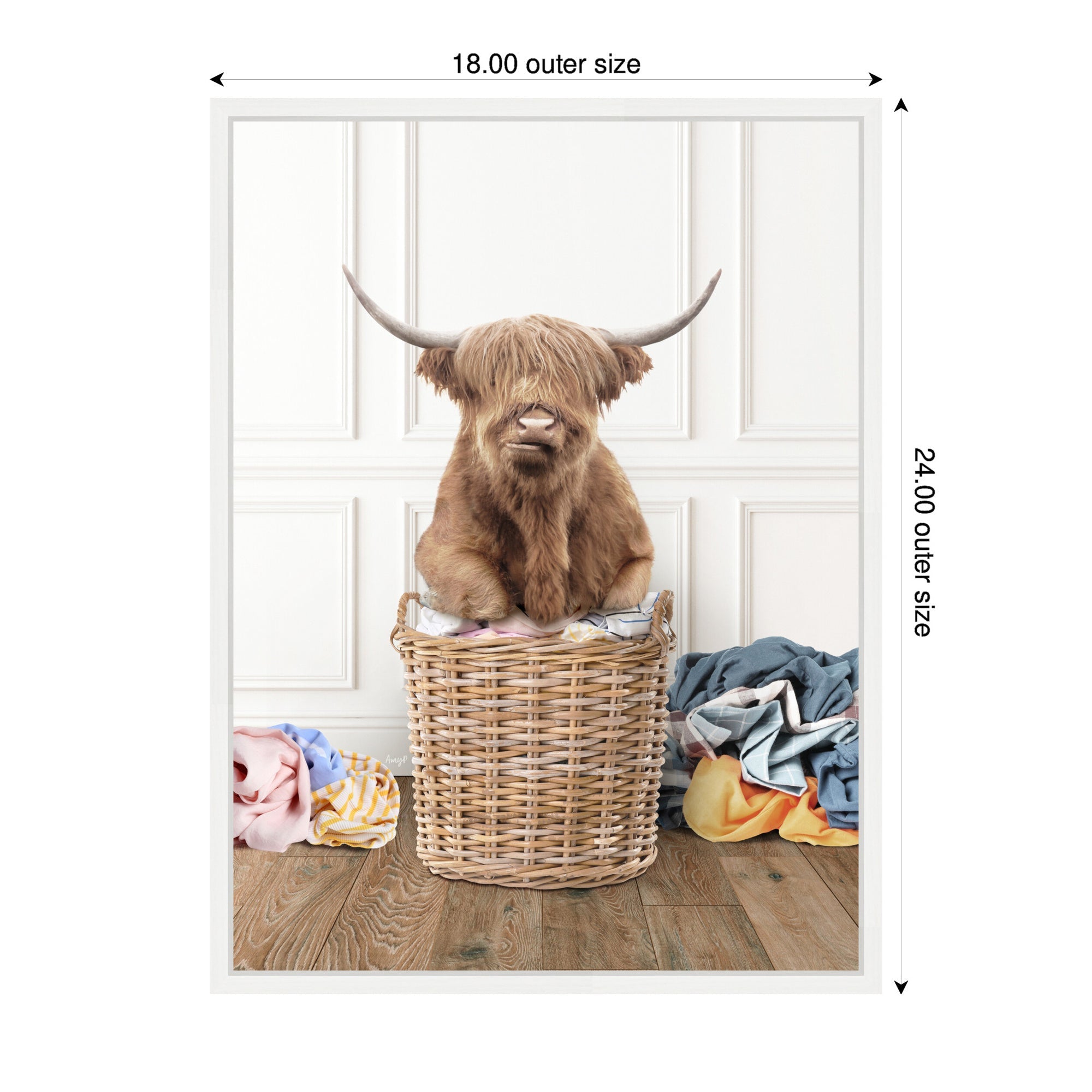 Sylvie Highland Cow Traditional Laundry Framed Canvas by kateandlaurel - product image 2 for Resin Society