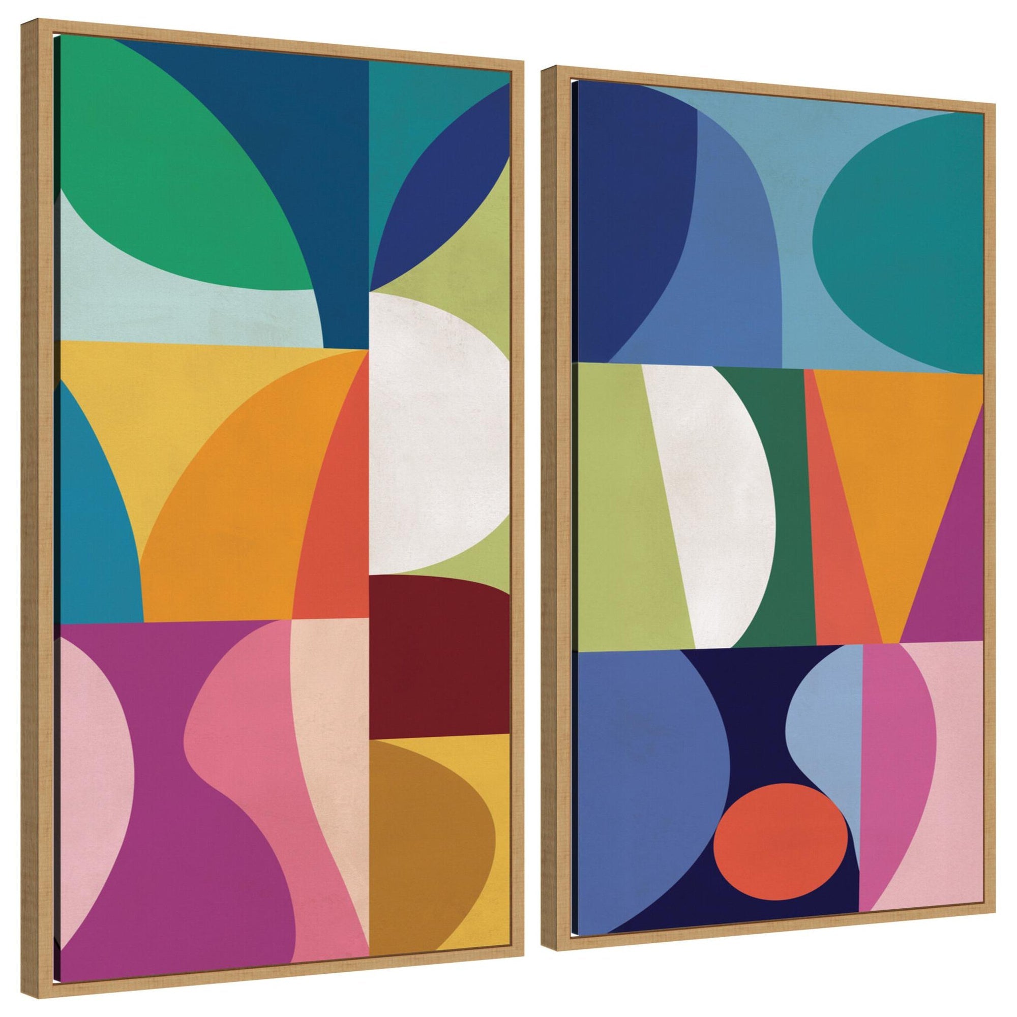Abstract Panels 2 Piece Framed Canvas Wall Art Set featuring muted neutral tones in Sylvie frame