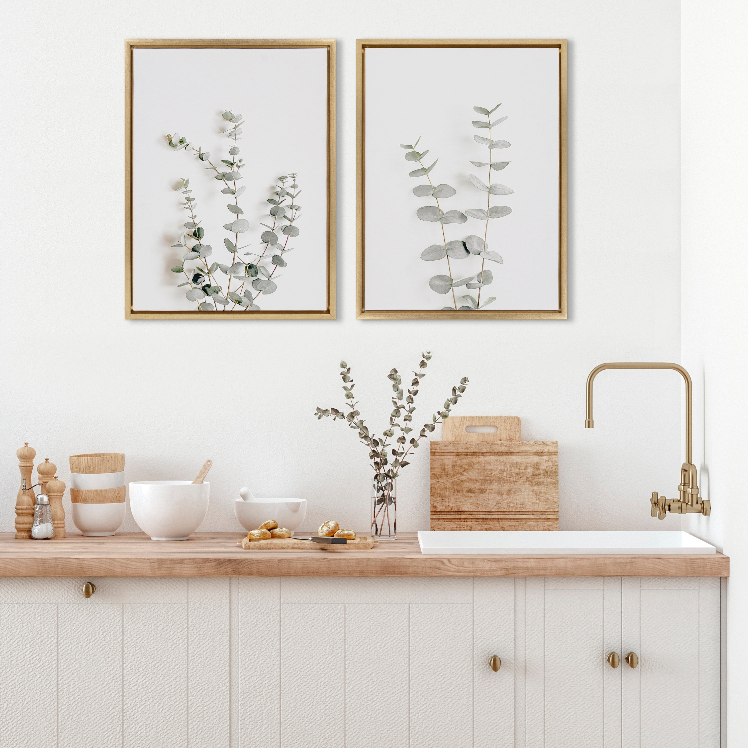 Sylvie Neutral Botanical Print No 3 and 4 Framed Canvas by The Creative