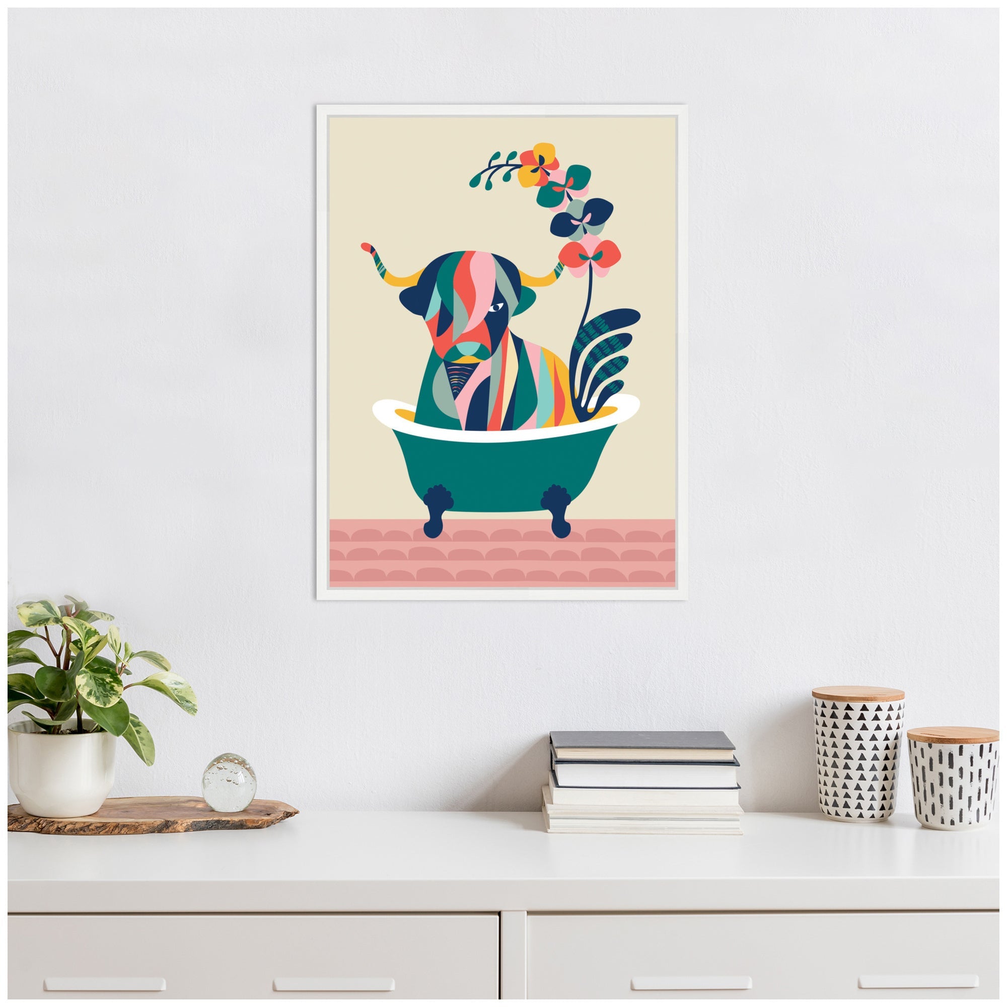 Sylvie MCM Cow in Bathtub Framed Canvas by Rachel Lee