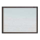 Rectangular framed glass artwork by Rachel Bolgov featuring a pale, almost white surface with subtle hints of pastel colors beneath, set in a dark wooden frame.