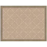 Rectangular beige pinboard with a subtle white lattice pattern and square intersections, framed by a taupe wooden border.
