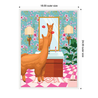 Sylvie Maximalist Llama Bathroom Mirror Framed Canvas by Honey Island Studio