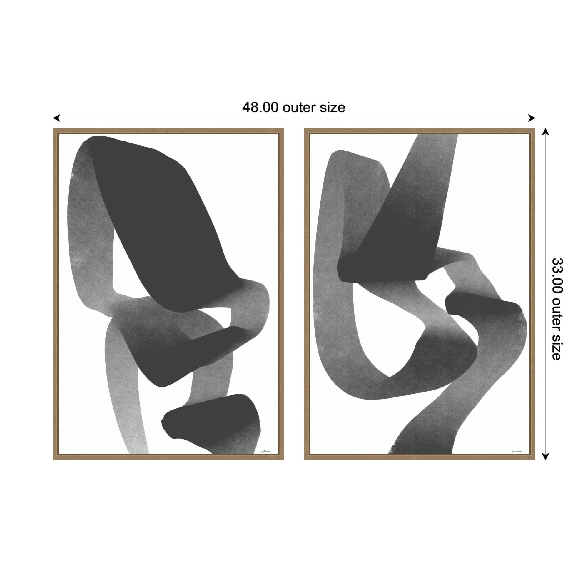 Black and White Abstract 01 & 02 2 Piece Framed Canvas Wall Art Set