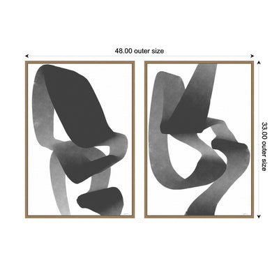 Black and White Abstract 01 & 02 2 Piece Framed Canvas Wall Art Set