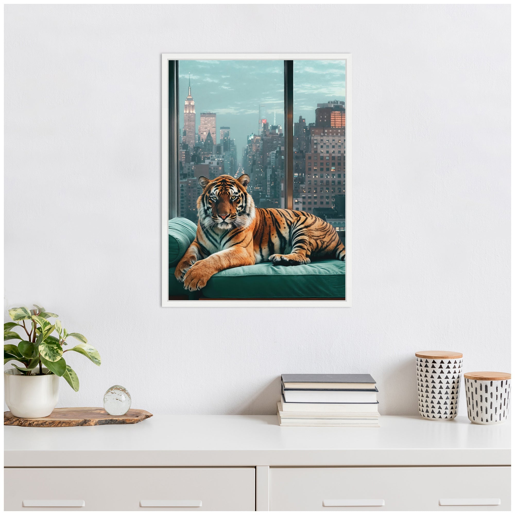 Sylvie Graceful Tiger in New York Framed Canvas by Michael Schauer