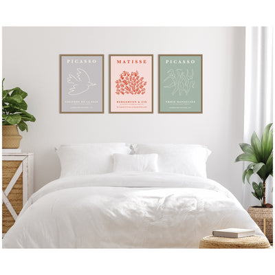 Picasso Inspired Bird & Inspired Dance 3 Piece Framed Canvas Wall Art Set by Gabrielly Guedes