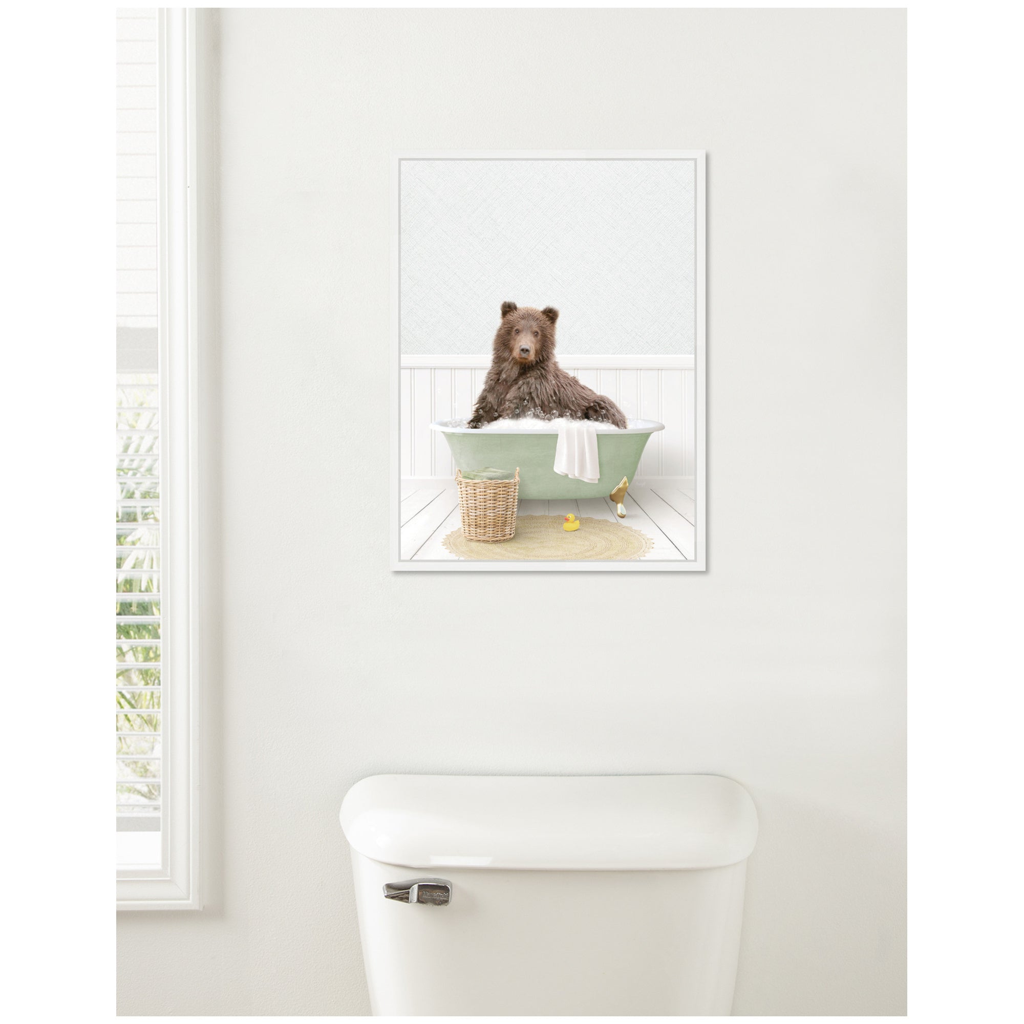 Sylvie Bear in Cottage Green Bath Framed Canvas by Amy Peterson