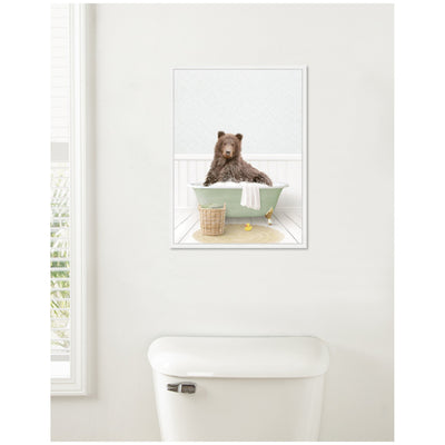 Sylvie Bear in Cottage Green Bath Framed Canvas by Amy Peterson
