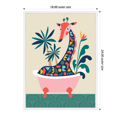 Sylvie MCM Giraffe in Bathtub Framed Canvas by Rachel Lee