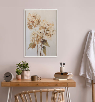 Sylvie Beaded Soft Hydrangeas Framed Canvas by The Creative Bunch Studio