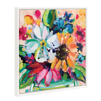 Sylvie Beaded Wild Growth framed canvas art featuring floral brushstrokes in a white vintage beaded frame