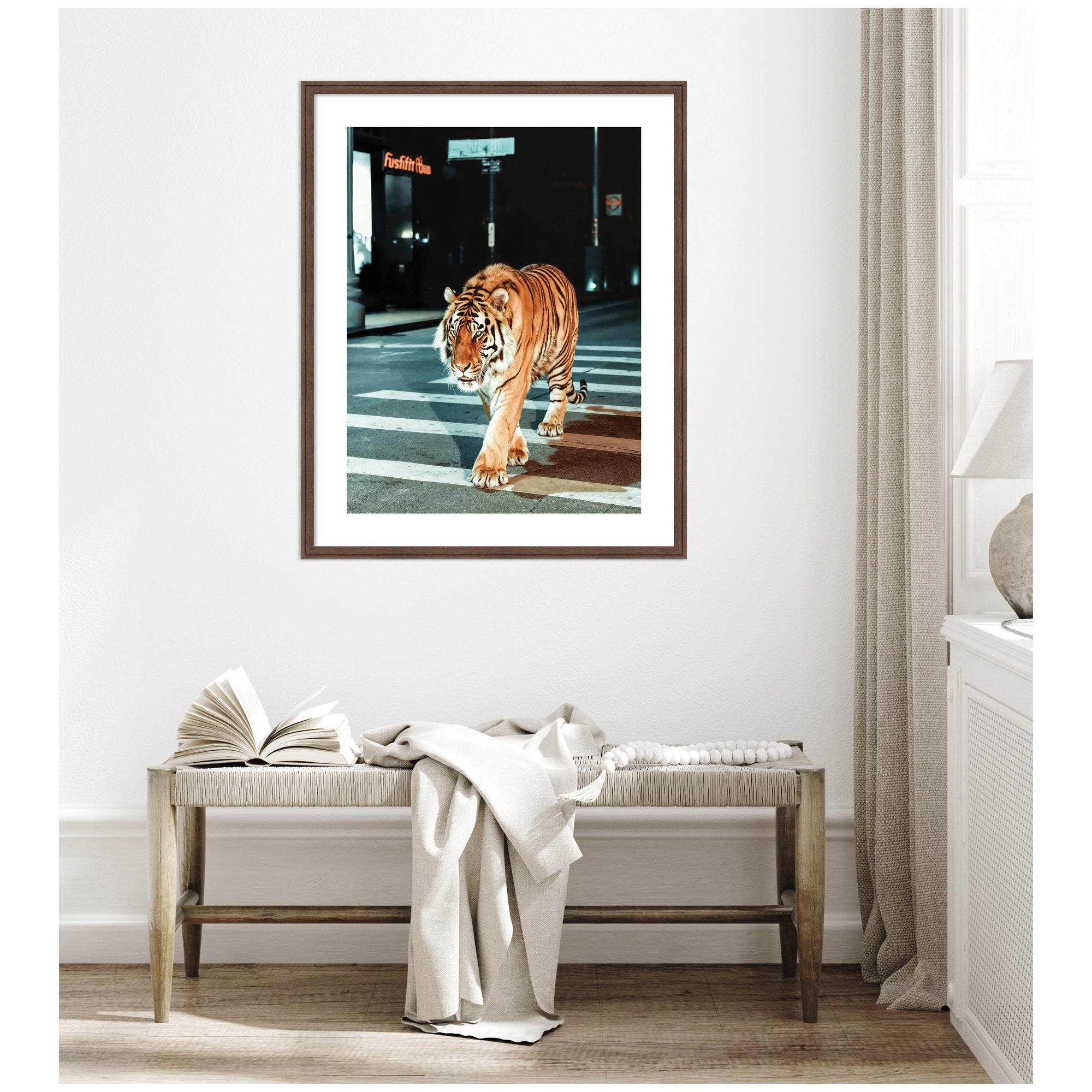 Framed Art Tiger in the City at Night 2 by Michael Schauer