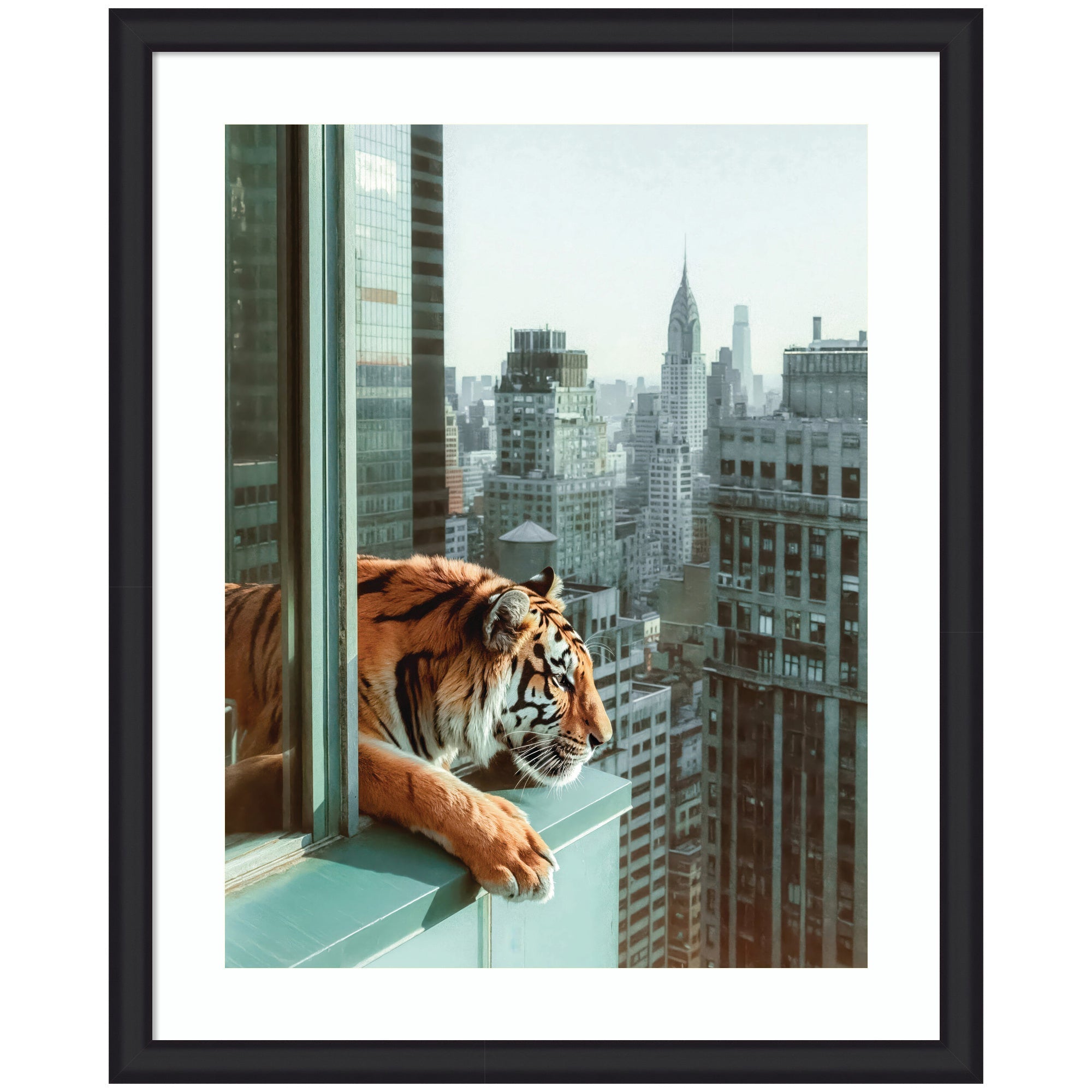 Framed Art Urban Tiger Overlooking Manhattan by Michael Schauer
