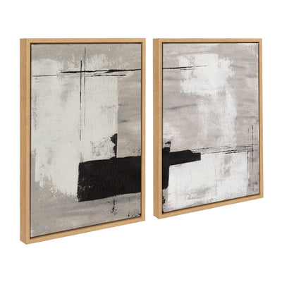 Sylvie Line 1 Left and Right Neutral Linen Framed Canvas Art Set by Nikita Jariwala