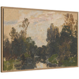 Framed canvas wall art titled Landscape by the River Barycz by Adolf Dressler showing a natural river landscape with detailed trees and sky in rustic beaded frame