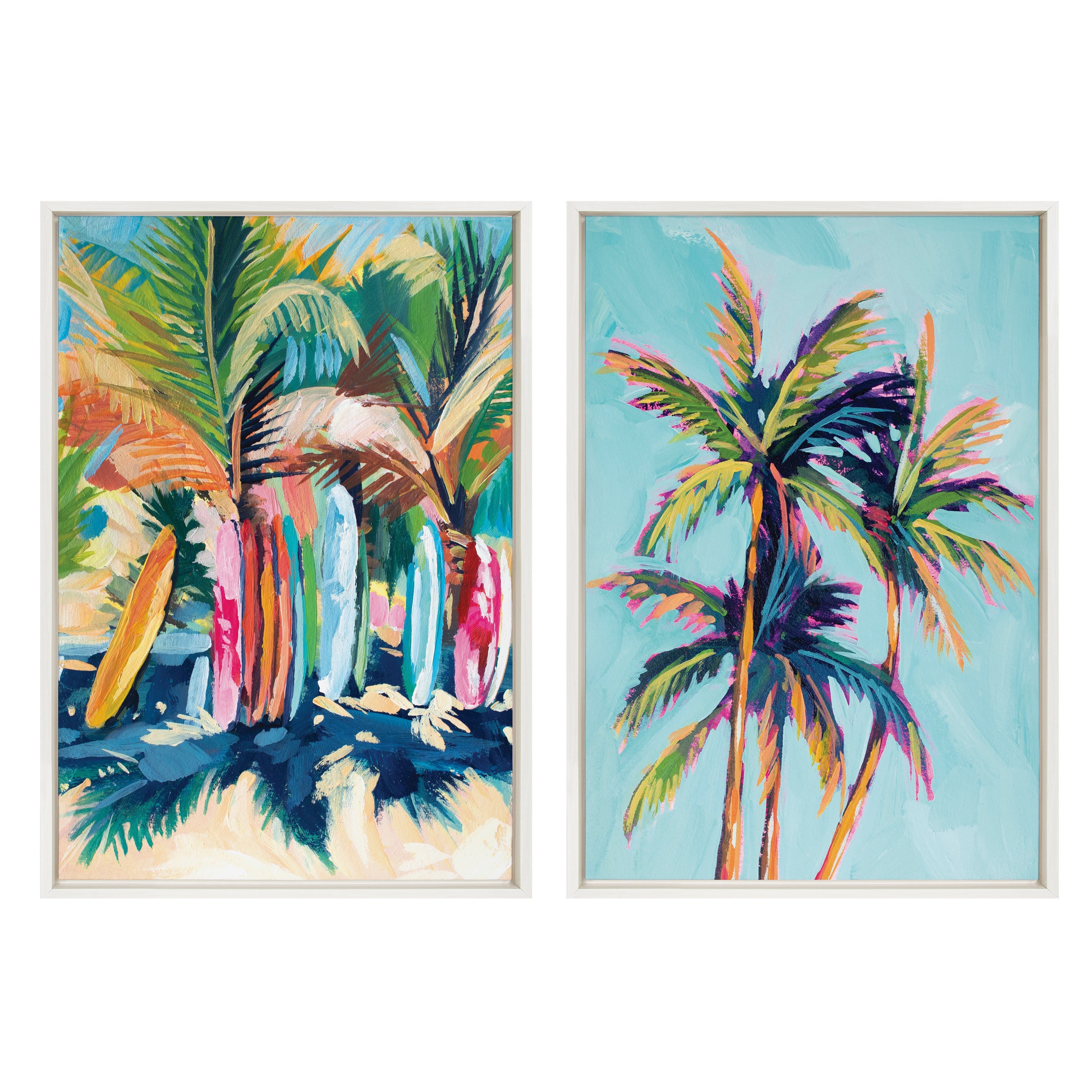Sylvie Surf and Sand and Tropical Palms Study Framed Canvas Art Set by Rachel Christopoulos