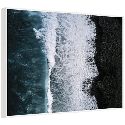 Sylvie Ocean Waves on the Black Beach in Iceland Framed Canvas Art by Michael Schauer