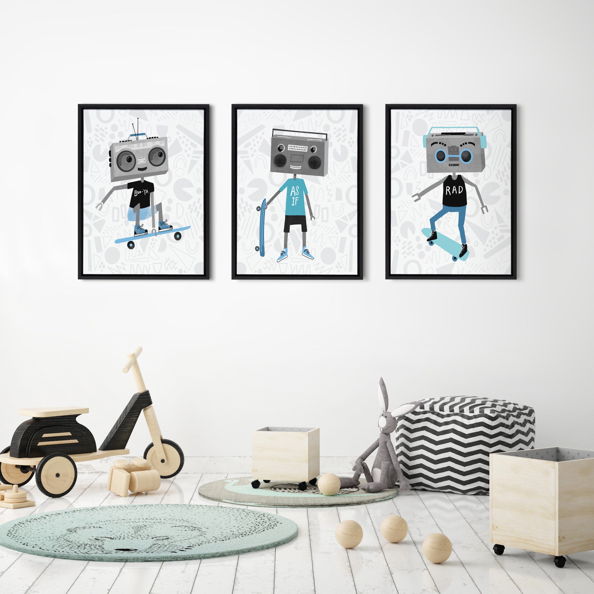 Sylvie Boom Box Boy 1 Framed Canvas by Molly Fabiano, Black 18x24 by kateandlaurel - product image 7 for Resin Society