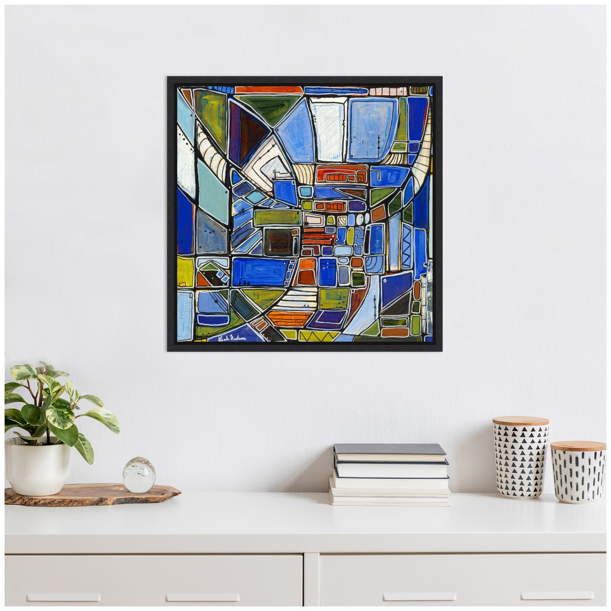 Sylvie Retro Current Framed Canvas by Leah Nadeau