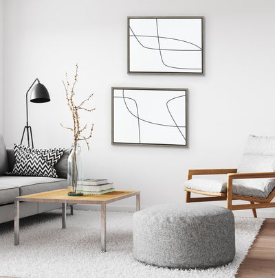 Sylvie Modern Line Abstract 3 and 4 Black and White Framed Canvas by